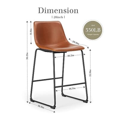 DUMOS 26 Inch Counter Height Bar Stools Set of 4, Modern Faux Leather High Barstools with Back and Metal Leg, Bar Chairs for Kitchen lsland, Brown - Image 3