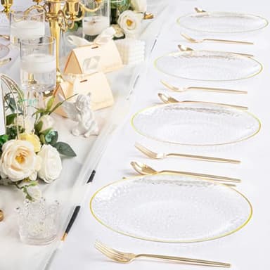 Rubtlamp 100 Pcs Gold Plastic Plates - 10 inch Clear Gold Dinner Plates - Hammer Pattern Design - Fancy Disposable Plate - Heavy Duty Party Plate Ideal for Wedding - Image 6