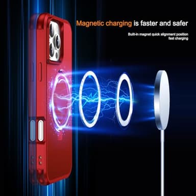 SKYLMW Compatible with iPhone 16 Pro Case with Invisible Magnetic O-Ring Stand Military-Grade Case for iPhone 16 Pro 6.3" [Compatible with Mag-Safe][Great Grip Feeling], Red - Image 3