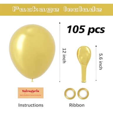 Voircoloria 105pcs Metallic Gold Balloons 12inch Party Latex Balloons for Birthday Graduation Baby Shower Wedding Anniversary New Year Party Decorations - Image 2