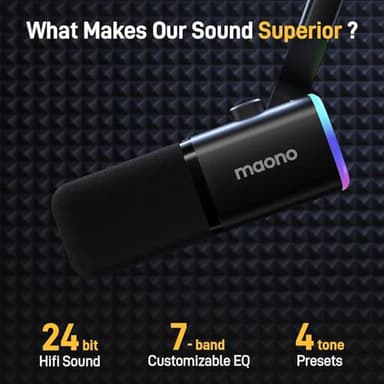 MAONO XLR/USB Gaming Microphone Kit: Dynamic PC Mic for Streaming Podcasting, Software Support, Mute Button, Gain Control, RGB Computer Mic with Boom Arm Stand, for Recording, PS4/PS5, PD100XS Black - Image 2