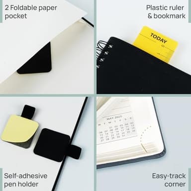 POPRUN 2025-2026 Academic Planner Spiral Bound, 8.5'' x 11.25'' Appointment Book (July 2025-June 2026) Quarter-Hourly Weekly Schedule, Leather Cover, Monthly Tabs, 2 Inner Pockets - Claret - Image 6