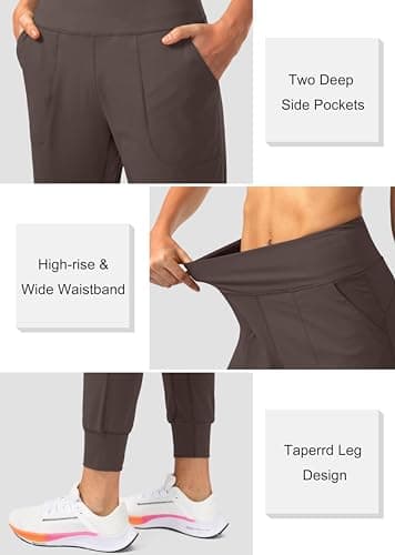 Soothfeel Women's Joggers with Zipper Pockets High Waisted Athletic Workout Yoga Pants Joggers for Women Petite (Brown, XL) - Image 4