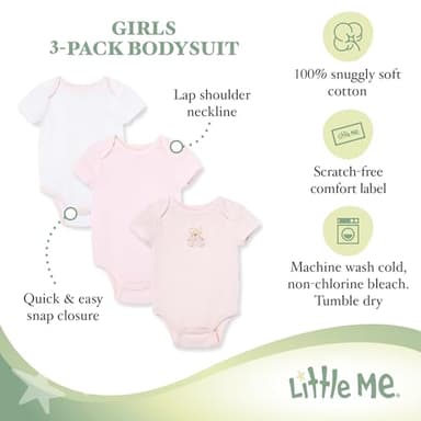 Little Me Baby-Girls Newborn Sweet Bear 3 Pack Bodysuit, Pink/Multi, 9 Months - Image 3