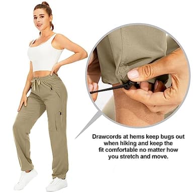 Women's Hiking Cargo Pants Quick Dry UPF50+ Outdoor Pants for Women Fishing Safari Travel Stretchy Pants with Pockets,6608,Khaki,XL - Image 5