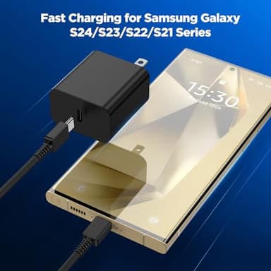 45W Super Fast Charging Block and Long USB C to C Cable 10ft, Type C Wall Plug and Android Phone Charger Cord for Samsung Galaxy S25/S24 Ultra/S23+/S22 Plus/S21/S20/Note 20/10/iPhone 17 16 15 Pro Max - Image 3