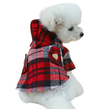 Kirei Sui Hoodie for Small Dogs Cats, Cat Apparel, Dog Shirt, Winter Clothes for Puppy Kitten Red Plaid (XS 2.2-3.3lbs) - Image 2