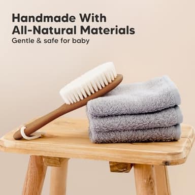 Wooden Baby Hair Brush - Cradle Cap Baby Brush with Soft Goat Bristles, Perfect Gentle Scalp Newborn Comb for Infant, Girls, Boys, Bath Essentials(Dark Walnut, Oval) - Image 4