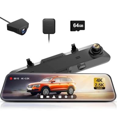 WOLFBOX G900 Rear View Mirror Camera, Mirror Dash Cam 4K Front and 2.5K Rear, Smart Full 12’’ Touch Screen, Backup Camera for Car, GPS, WDR, Night Vision, Included 64GB Card - Image 1