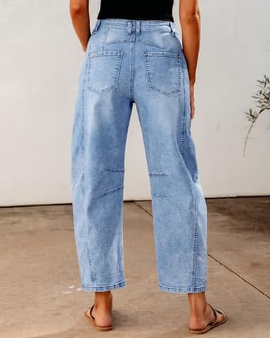 GRAPENT Country Concert Outfits for Women Wide Leg Cropped Pants Short Jeans for Women Barrel Leg Boyfriend Jean Trousers Stretchy 2025 Color Roadnight Blue X-Small Petite Size 0 to 2 - Image 2