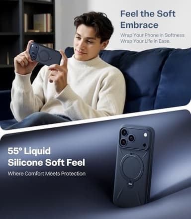 TORRAS Ostand Q3 Silicone for iPhone 17 Pro Max Case, Fit for MagSafe, 360 Spin Ring Holder Stand, Soft Liquid Silicone Cozy Grip, Camera Control, Protective Case for iPhone 17 Pro Max, Deep Blue - Image 2