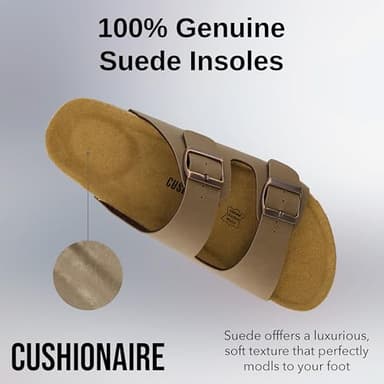 CUSHIONAIRE Lane Cork Footbed Mens Sandals, Adjustable Buckle Comfort Slides for Men, Genuine Leather Insole Summer Sandals Men Footwear with Supportive EVA Sole, BROWN 9 - Image 3