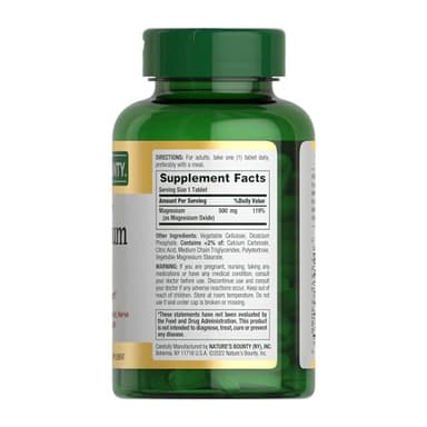 Nature's Bounty Magnesium 500 mg Tablets, High Potency Magnesium Supplement for Bone & Muscle Health, Whole Body Support, 200 Count (Pack of 1) - Image 7