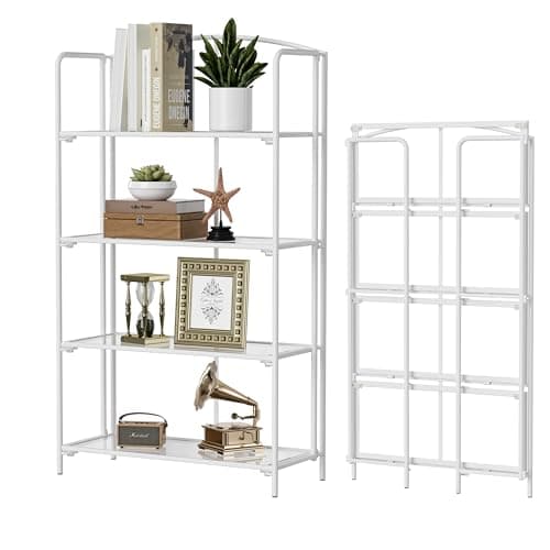 Crofy No Assembly Folding Bookshelf for Living Room, 4 Tier White Collapsible Book Shelf for Home Office, Portable Bookcase Storage Organizer - Image 1