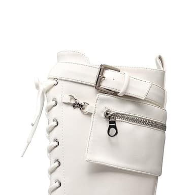 DREAM PAIRS Women's Combat Riding Platform Knee High Boots, Lace Up Fall Lug Sole Gothic Motorcycle Boots with Inside Zipper,Size 7,White,SDKB2304W - Image 4