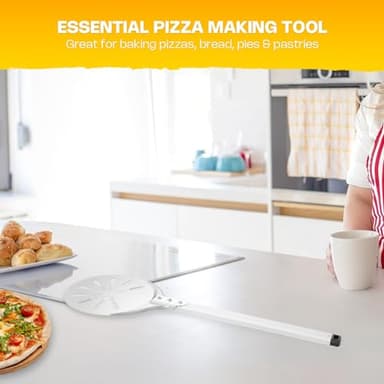 TUVOLLZ Pizza Turning Peel - 8" Perforated Pizza Peel Turner Long Handle - Lightweight Aluminum Metal Turning Peel Paddle - Accessory for Indoor and Outdoor Ovens - Image 5
