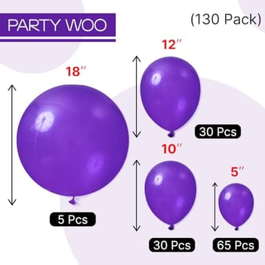 PartyWoo Dark Purple Balloons 130 pcs Purple Balloons Different Sizes Pack of 18 12 10 5 Inch Purple Balloon Arch Kit Balloon Garland for Birthday Halloween Graduation Party Decorations Purple-Y16 - Image 6