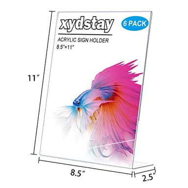 xydstay 6pack 8.5x11 Acrylic, L Shape Clear Plastic, Menu Holder, Unbreakable Table sign holder for Restaurant, Office, School, Store and Home Use - Image 7