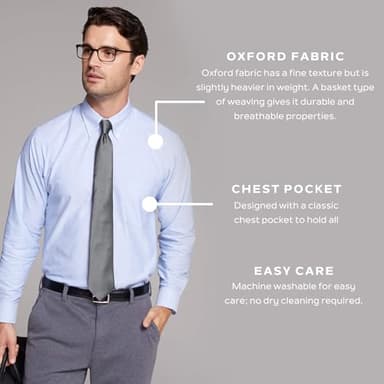 Van Heusen Men's Dress Shirt Regular Fit Oxford Solid, White, 15.5"-16" Neck 33"-34" Sleeve - Image 5