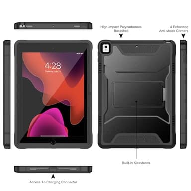 Soke Case for iPad 6th/5th Generation 9.7 Inch 2018/2017,with Built-in Screen Protector and Kickstand, Rugged Full-Body Heavy Duty Protective Cover for Apple iPad Air 2 /Pro 9.7 - Black - Image 6