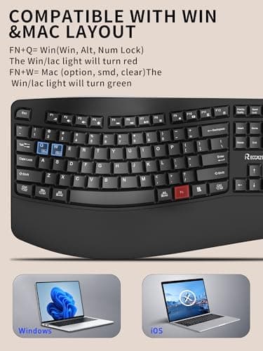 Wireless Keyboard and Mouse Combo,2.4G Full Size Wave Keys Ergonomic Keyboard with Wrist Rest for Natural Typing, 3 DPI Adjustable Ergonomic Silent Mouse for Computer/Laptop/Windows/Mac (Black) - Image 4
