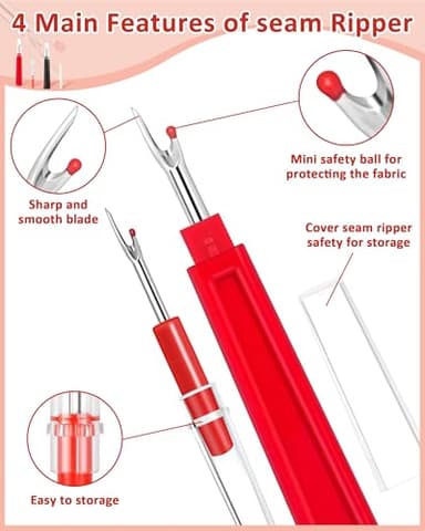 FIVEIZERO Seam Rippers for Sewing – 2 Big and 2 Small Stitch Remover Tools, Thread Ripper, Embroidery Removal Tool with Thread Snips - Image 3
