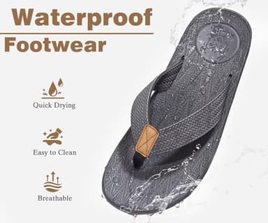 KuaiLu Mens Flip Flops Arch Support Comfortable Cushion Memory Foam Recovery Walking Waterproof Leather Thong Sandals Orthotic Plantar Fasciitis Summer Casual Beach Pool Slip on Slippers Grey Size 11 - Image 3