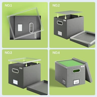 GRSQYS File Organizer Box - File Boxes for Hanging Files with Lid Set of 2 Decorative Hanging Folders Letter Size Organizer with One-Piece Plastic Frame Slides (Grey, 13.2 * 10.1 * 10.1in(2Pack)) - Image 2