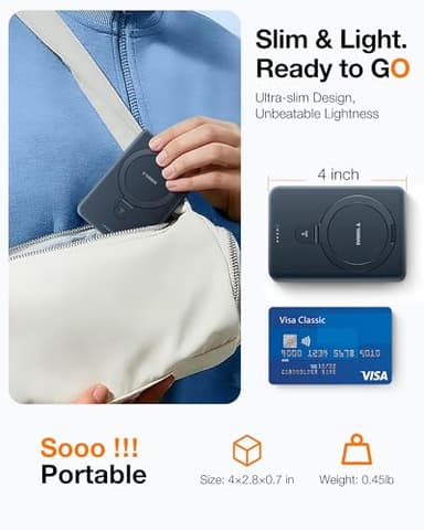 TORRAS EasyGo 10000mAh Magnetic Portable Charger Power Bank for iPhone, Fast Charging Travel Essential Wireless Battery Pack Compatible with Magsafe, iPhone Air, Pro, Pro Max,17,16,15,14,13,12, Black - Image 4