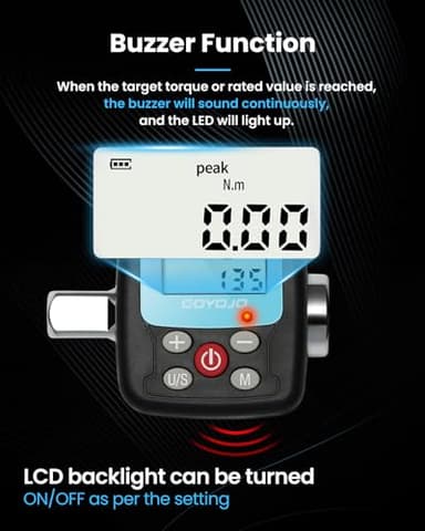 GOYOJO Digital Torque Wrench Adapter, 6-200Nm (4.4-147.5 ft-lb) Precision Torque Converter with LCD Display, 1/2", 1/4", 3/8" Adapters for Automotive Repairs, Power Tools, and Heavy-Duty DIY Projects - Image 7