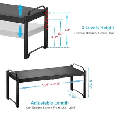 25.5 Inches 2 Pack Expandable Cabinet Shelves, Stackable Shelf Organizer for Kitchen Cabinet Countertop Storage, Adjustable Counter Cupboard Pantry Organizer Shelf Rack Stand Riser, Black - Image 2