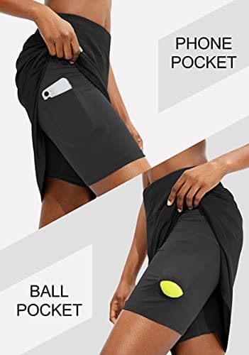 Viodia Women's 20" Knee Length Skorts Skirts Athletic Tennis Golf Skirt for Women Modest Sports Casual Summer Skirt with 5 Pockets Black - Image 3