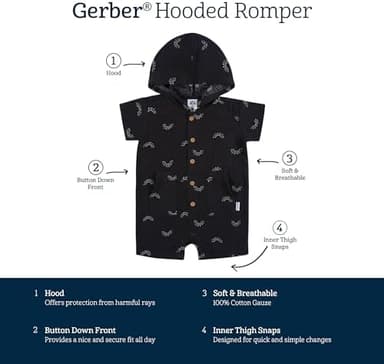 Gerber baby-boys Hooded Cotton Romper - Image 4