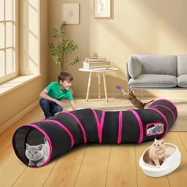 Cat Tunnels for Indoor Cats with Cube Tent Toys Combo, Pop Up Collapsible Crinkle Interactive Peek Hole, Cat Tube with Play Ball,Bell and Cat Spring Toys for Kitten, Puppy, Kitty, Rabbit - Set of 3 - Image 5