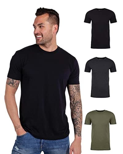 INTO THE AM Men's Fitted Crewneck Essential Blank Tees 3-Pack - Tshirts Multipack Casual Fitted Gym Fresh Classic Plain Fashion Short Sleeve Undershirts (Black/Charcoal/Olive Green, Large) - Image 1