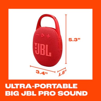 JBL Clip 5 - Ultra-Portable, Waterproof & Dustproof Bluetooth Speaker, Big Pro Sound with Punchy bass, Integrated Carabiner, Up to 12 Hours of Play, Made in Part with Recycled Materials (Red) - Image 6