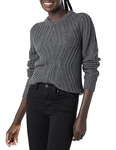 Amazon Essentials Women's 100% Cotton Crewneck Cable Sweater, Charcoal Heather, X-Large - Image 1