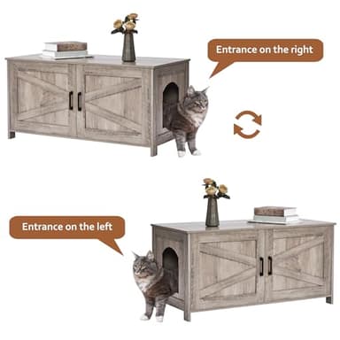 Homhedy 39.4" L Cat Litter Box Enclosure, Pet House with Barn Door, Wooden Cat Washroom Furniture, Fit Most of Litter Box, Greige - Image 6