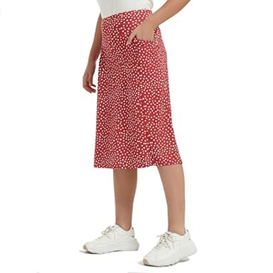 NOOYME 28" Skorts for Women with 3 Pockets Modest Knee Length Athletic Midi Skirts (X-Large,Red-White Dot) - Image 1