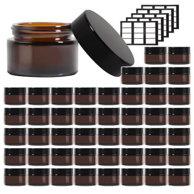Stellacare 46 pack 1oz Glass Jars Round Empty Cosmetic Containers, Refillable Glass Jars with Lids for Face Creams, Lotions, Powders,Salves Ointments,Potravel Storage - Image 1