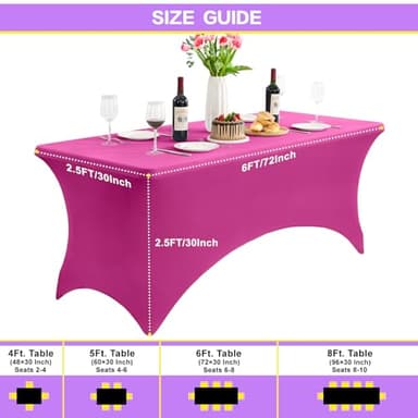 Heochy 2 Pack 6FT Table Cloth for Rectangle Tables - Hot Pink Tablecloth Rectangular Fitted Stretch Spandex Table Covers 6 ft for Birthday, Cocktail, Wedding, Banquet Valentines Party - Image 5