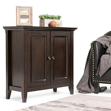 SIMPLIHOME Amherst 32-inch Wide Solid Wood Transitional-Style Low Storage Cabinet in Hickory Brown for Living Room, Entryway, or Dining Area with Adjustable Shelves - Image 4