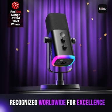 FIFINE USB/XLR Dynamic Microphone for Podcast Recording, PC Computer Gaming Streaming Mic with RGB Light, Mute Button, Headphones Jack, Desktop Stand, Vocal Mic for Singing YouTube-AmpliGame AM8 - Image 2
