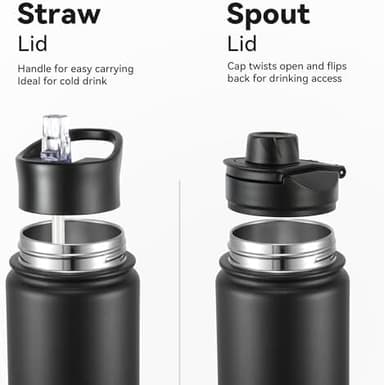 16 oz Insulated Water Bottle with Straw Lids, Stainless Steel Kids Water Bottles for School, Double Wall Vacuum Metal Water Bottle with Straw & Wide Mouth Lid, Black 1 Pack - Image 4
