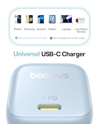 Baseus 45W Charger, PicoGo C1 USB C Charging Block Fast Charging, Compact Type C Wall Charger for iPhone16/15/14/13/12 Series, Galaxy Series, MacBook Etc.(Blue) - Image 5
