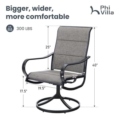 PHI VILLA Swivel Outdoor Chairs Set of 4, All Weather Mesh Fabric Patio Dining Chair with Padded Textilene & E-Coating Metal Frame for Deck Lawn Garden - Image 2