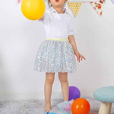 KEREDA Toddler Girls Layered Tutu Skirt Sparkling Sequin Tulle Dance Skirts 2-6 Y Grey - Image 6