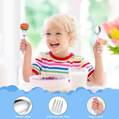 AUOIKK 10-Piece Toddler Flatware, Kids Utensils Stainless Steel Cutlery Set, Children Safe Spoons and Forks with Ergonomic Handle, Easy to use and Dishwasher Safe (Crocodile and Bear) - Image 6