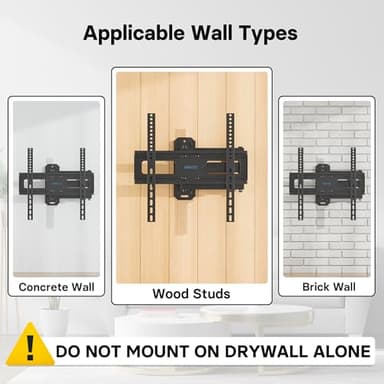 BONTEC Full Motion TV Wall Mount for 26-60 Inch LED LCD OLED Flat & Curved TVs, Swivel & Tilt Adjustable with Max VESA 400x400mm, Corner Wall Mount Bracket Holds Up to 77lbs, Easy Installation - Image 7