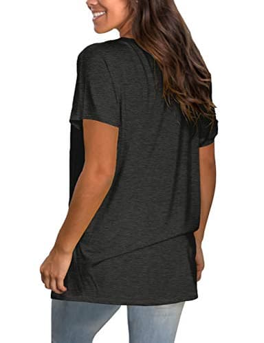 Saloogoe Shirts for Women Short Sleeve Tshirts Round Neck Tops Grey XL - Image 4